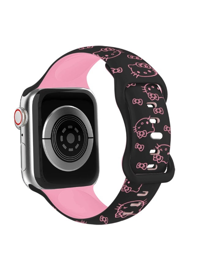 Cute Cat Engraved Band Compatible with Apple Watch Bands for Women 40/38/41/42/46/45/44/49mm, Funny Cartoon Pattern Soft Silicone Sport Strap for iWatch Series 11 10 9 8 7 6 5 4 SE/Ultra 3 2 1 - Image 2