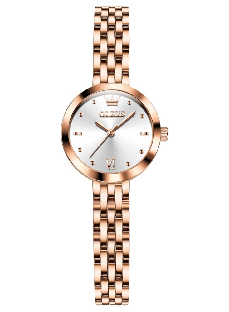 أوليفز ساعات نسائية أنيقة باللون الذهبي الوردي، ساعة كوارتز بسيطة مقاومة للماء من الفولاذ المقاوم للصدأ - Image 1