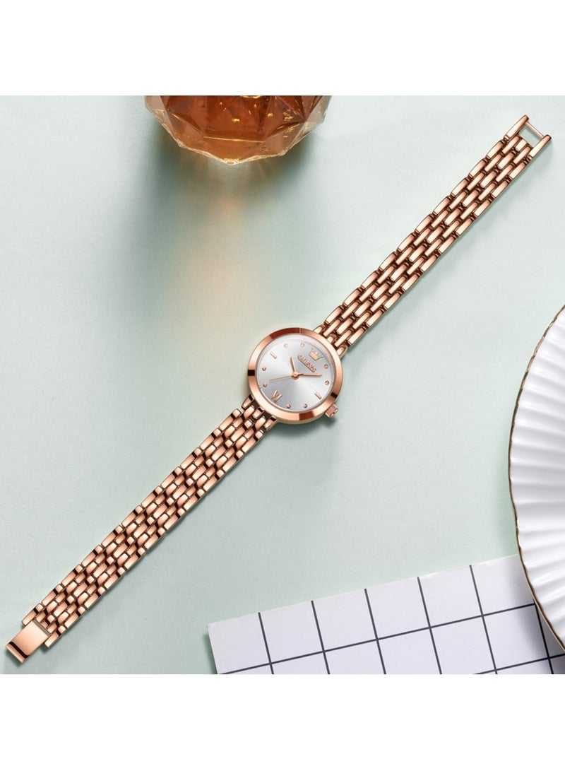 أوليفز ساعات نسائية أنيقة باللون الذهبي الوردي، ساعة كوارتز بسيطة مقاومة للماء من الفولاذ المقاوم للصدأ - Image 4