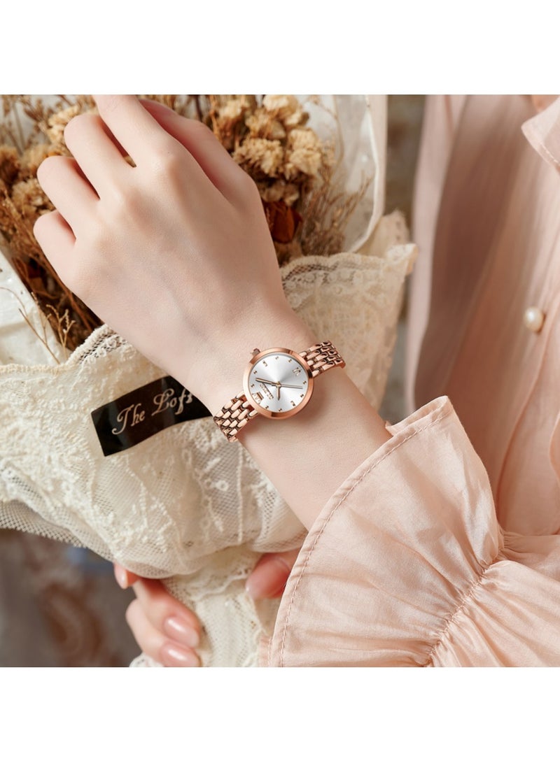 أوليفز ساعات نسائية أنيقة باللون الذهبي الوردي، ساعة كوارتز بسيطة مقاومة للماء من الفولاذ المقاوم للصدأ - Image 5