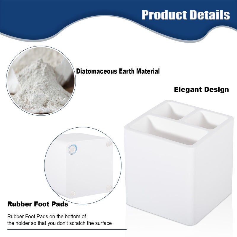 Heagoale Diatomite Toothbrush Holders For Bathrooms  Electric Toothbrush And Toothpaste Holder 3 Slots Tooth Brush Organizer For Bathroom Countertop  Shower  Vanity - White - Image 4
