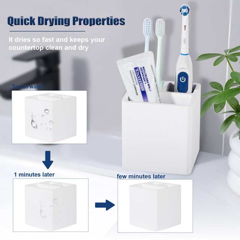 Heagoale Diatomite Toothbrush Holders For Bathrooms  Electric Toothbrush And Toothpaste Holder 3 Slots Tooth Brush Organizer For Bathroom Countertop  Shower  Vanity - White - Image 3