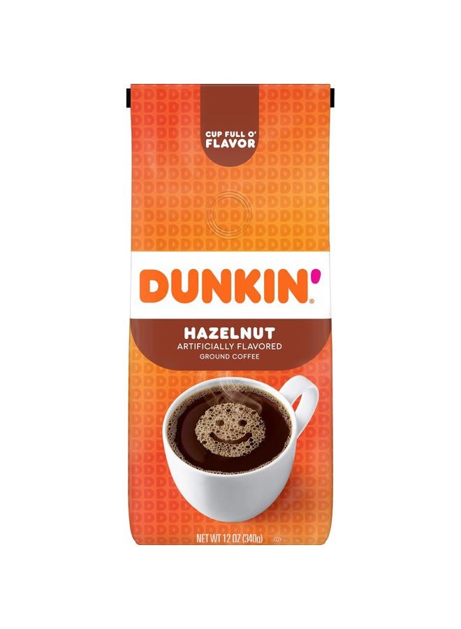 Dunkin Hazelnut Flavored Ground Coffee, 12 Ounce (Pack of 1) - Image 1