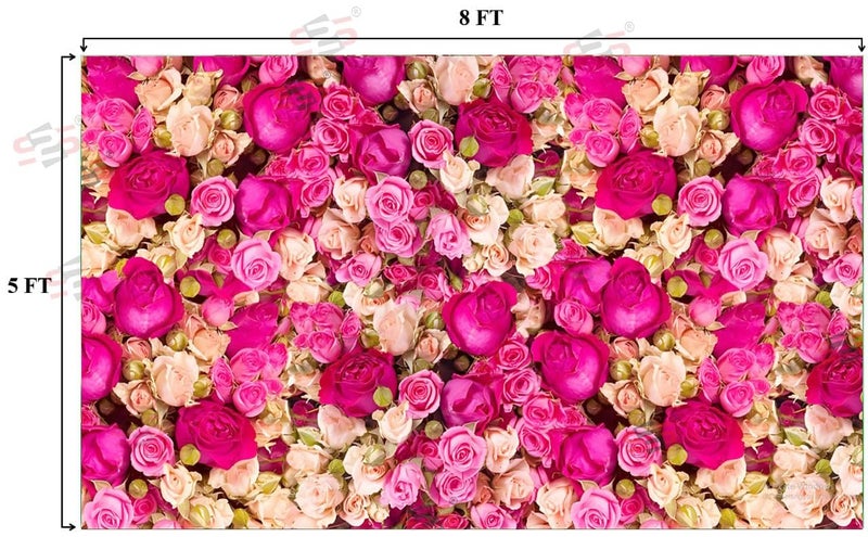 S2S Stylish Rose Flowers Wedding Backdrop Cloth | for All Festivals/House Hold Functions/Ceremonies Banana Leaf Design | 5 Feet Height * 8 Feet Width Rose Flower - Image 3