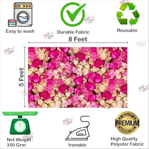 S2S Stylish Rose Flowers Wedding Backdrop Cloth | for All Festivals/House Hold Functions/Ceremonies Banana Leaf Design | 5 Feet Height * 8 Feet Width Rose Flower - Image 4