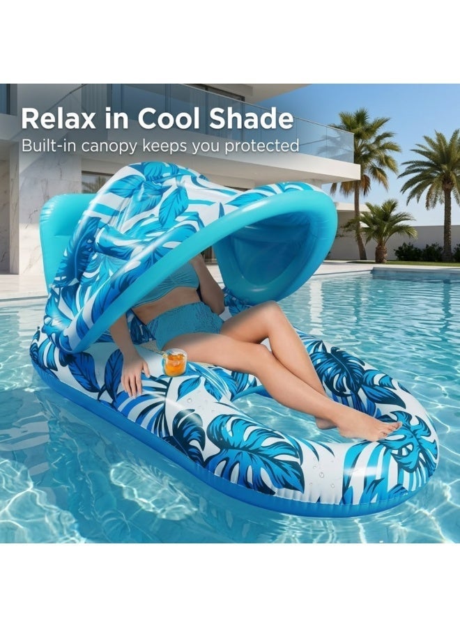 Adventure Lab Inflatable Pool Lounger with Sunshade & Cup Holder – Large Floating Pool Chair for Adults & Kids, Tropical Inflatable Pool Float Raft for Swimming Pool, Beach & Summer Water Party - Image 2