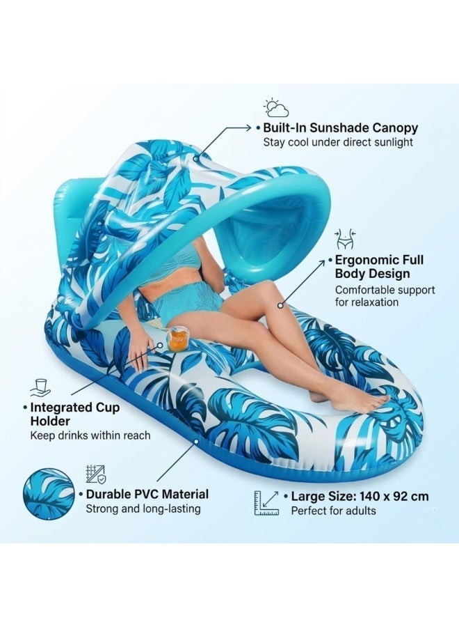 Adventure Lab Inflatable Pool Lounger with Sunshade & Cup Holder – Large Floating Pool Chair for Adults & Kids, Tropical Inflatable Pool Float Raft for Swimming Pool, Beach & Summer Water Party - Image 3