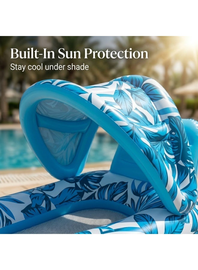 Adventure Lab Inflatable Pool Lounger with Sunshade & Cup Holder – Large Floating Pool Chair for Adults & Kids, Tropical Inflatable Pool Float Raft for Swimming Pool, Beach & Summer Water Party - Image 2
