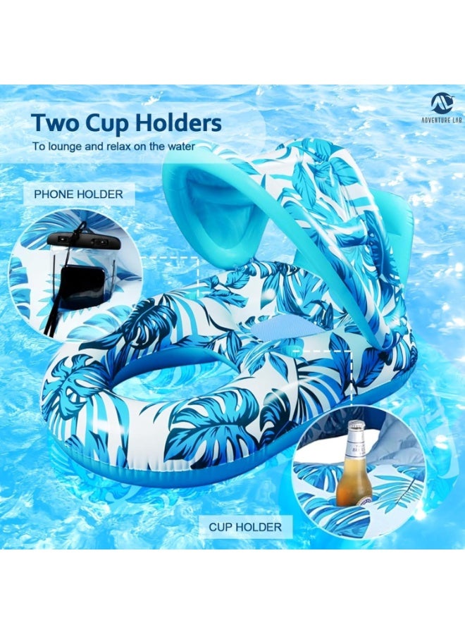 Adventure Lab Inflatable Pool Lounger with Sunshade & Cup Holder – Large Floating Pool Chair for Adults & Kids, Tropical Inflatable Pool Float Raft for Swimming Pool, Beach & Summer Water Party - Image 4