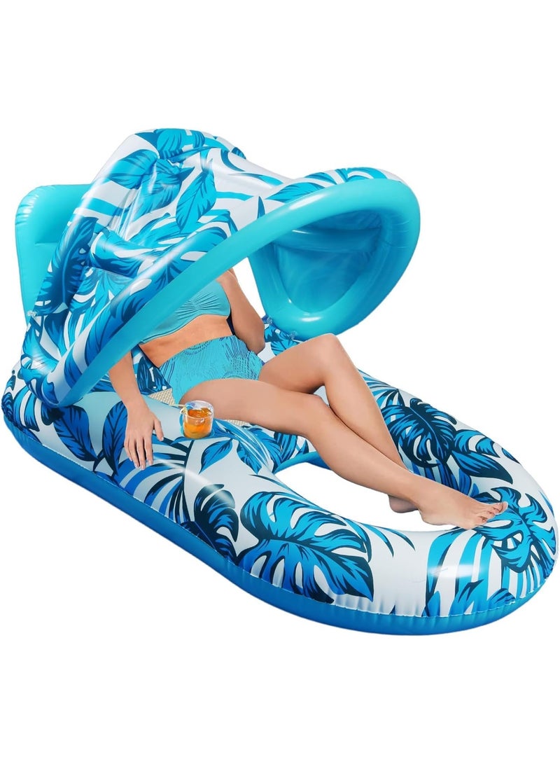 Adventure Lab Inflatable Pool Lounger with Sunshade & Cup Holder – Large Floating Pool Chair for Adults & Kids, Tropical Inflatable Pool Float Raft for Swimming Pool, Beach & Summer Water Party - Image 1