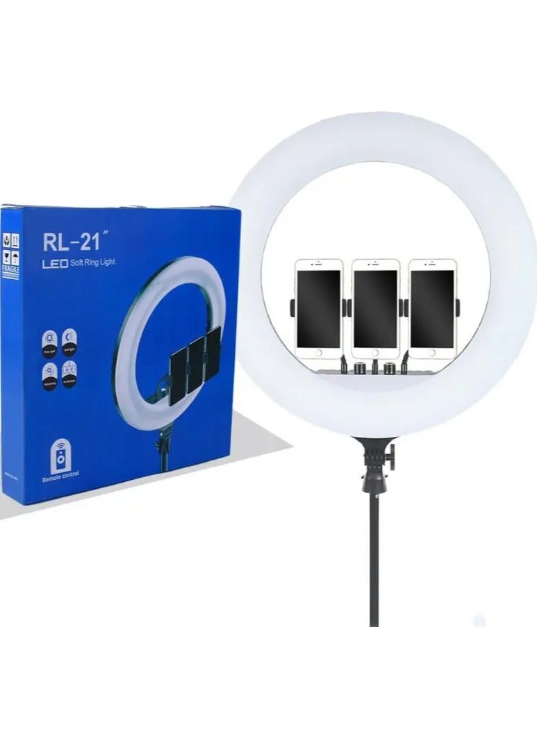 RL 21 LED Soft Ring Light with 3 Mobile Phone Holder 3 Mode Light With Ring Light Tripod Stand - Image 1