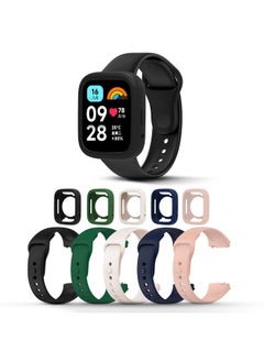 O Ozone (Pack of 5) Silicone Straps For Redmi Watch 3 Active/Redmi Watch 3 Lite Band + Watch Case for Women Men- Black/Dark Green/Dark Blue/Ivory/Pink  - Image 1