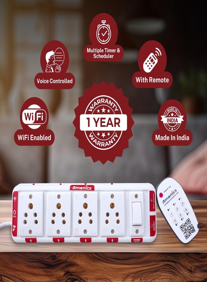 Amonics لوحة مقبس طاقة رباعية الاتجاهات من Amonics مزودة بتقنية Wi-Fi الذكية، ومساعد Alexa، وجهاز تحكم عن بعد، مناسبة لأتمتة الأجهزة المنزلية والتحكم بها عن بعد، مع جهاز تحكم عن بعد (طول الكابل: 3 أمتار). - Image 2