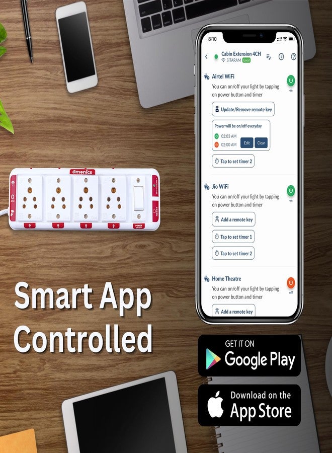 Amonics لوحة مقبس طاقة رباعية الاتجاهات من Amonics مزودة بتقنية Wi-Fi الذكية، ومساعد Alexa، وجهاز تحكم عن بعد، مناسبة لأتمتة الأجهزة المنزلية والتحكم بها عن بعد، مع جهاز تحكم عن بعد (طول الكابل: 3 أمتار). - Image 4