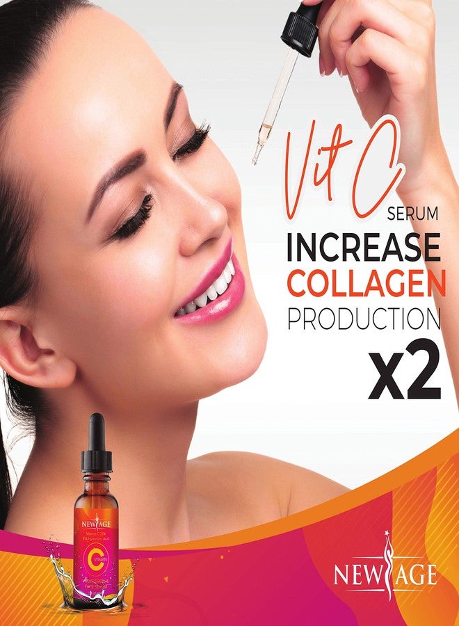 New Age (2-PACK) Vitamin C Serum with Hyaluronic Acid for Face and Eyes - Natural Anti Aging Eye Serum - Facial Serum Fades Age Spots and Sun Damage - By New Age - Image 2