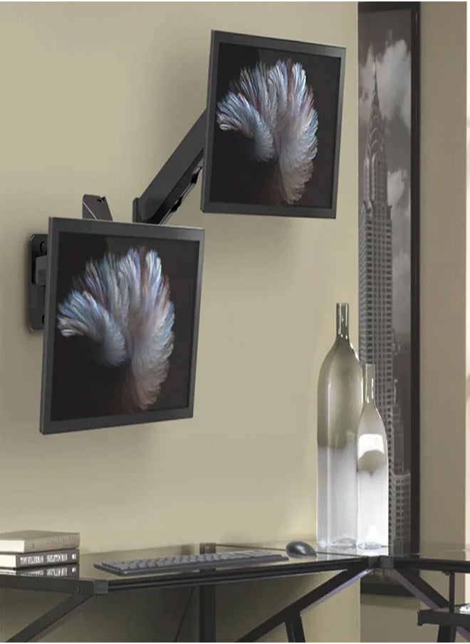 Skill Tech SH 1014H Dual Monitor Elemental Wall-Mounted Gas Spring Monitor Arm for 17"-32" Screens, VESA 100x100, 18kg Load Capacity – Black  - Image 2