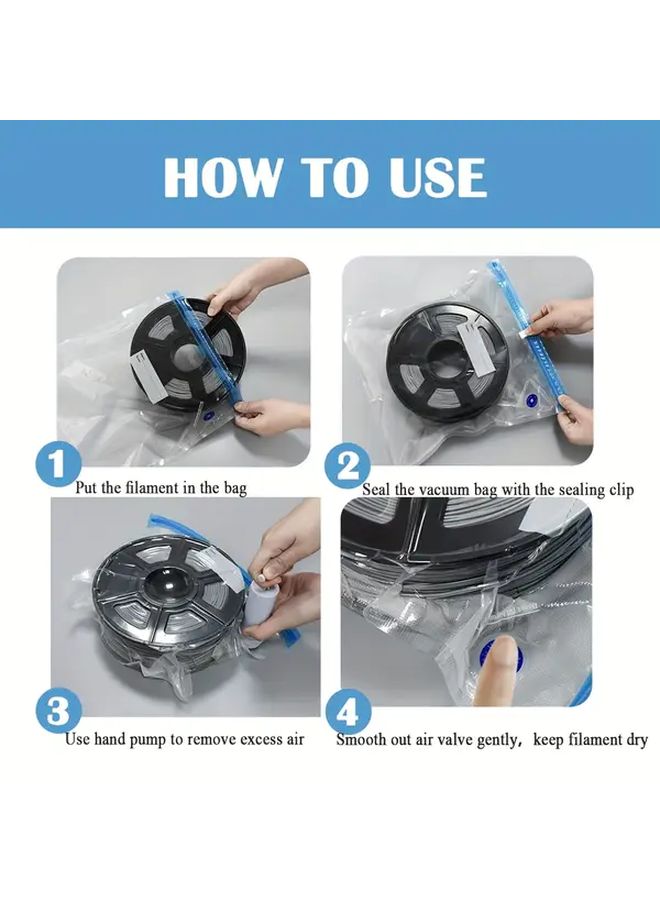 مجموعة أكياس تخزين خيوط الطباعة ثلاثية الأبعاد، 6 أكياس فراغية مع مضخة مجفف ومشبكين لإغلاق خيوط PLA وPETG وTPU - Image 4