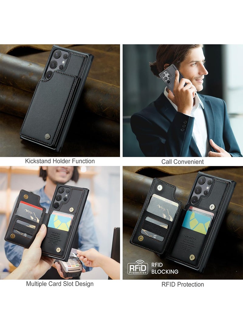 Aookay for Samsung Galaxy S25 Ultra Case with Card Holder, for Samsung S25 Ultra Wallet Case for Women Men with RFID Blocking, Durable Kickstand Shockproof Case for Galaxy S25 Ultra 5G (Black)  - Image 3
