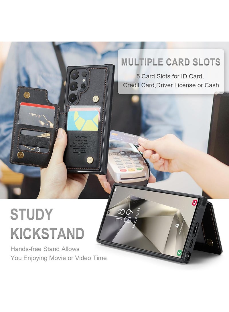 Aookay for Samsung Galaxy S25 Ultra Case with Card Holder, for Samsung S25 Ultra Wallet Case for Women Men with RFID Blocking, Durable Kickstand Shockproof Case for Galaxy S25 Ultra 5G (Black)  - Image 4