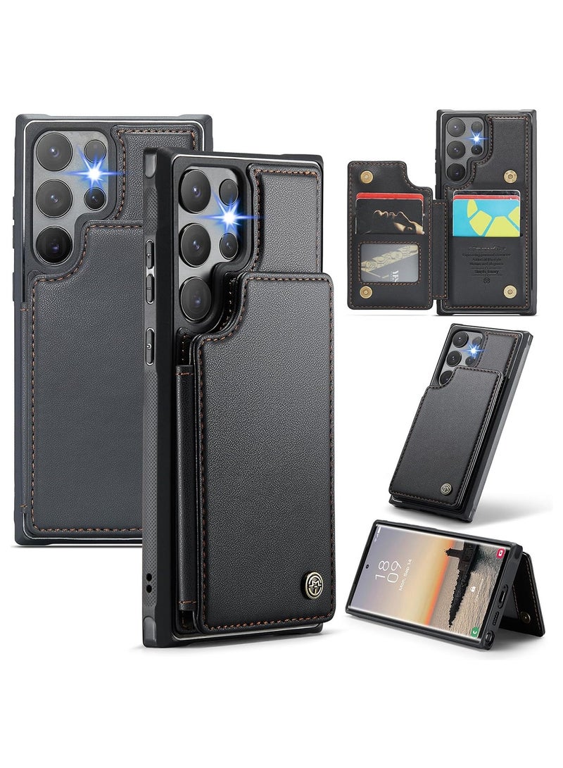 Aookay for Samsung Galaxy S25 Ultra Case with Card Holder, for Samsung S25 Ultra Wallet Case for Women Men with RFID Blocking, Durable Kickstand Shockproof Case for Galaxy S25 Ultra 5G (Black)  - Image 1