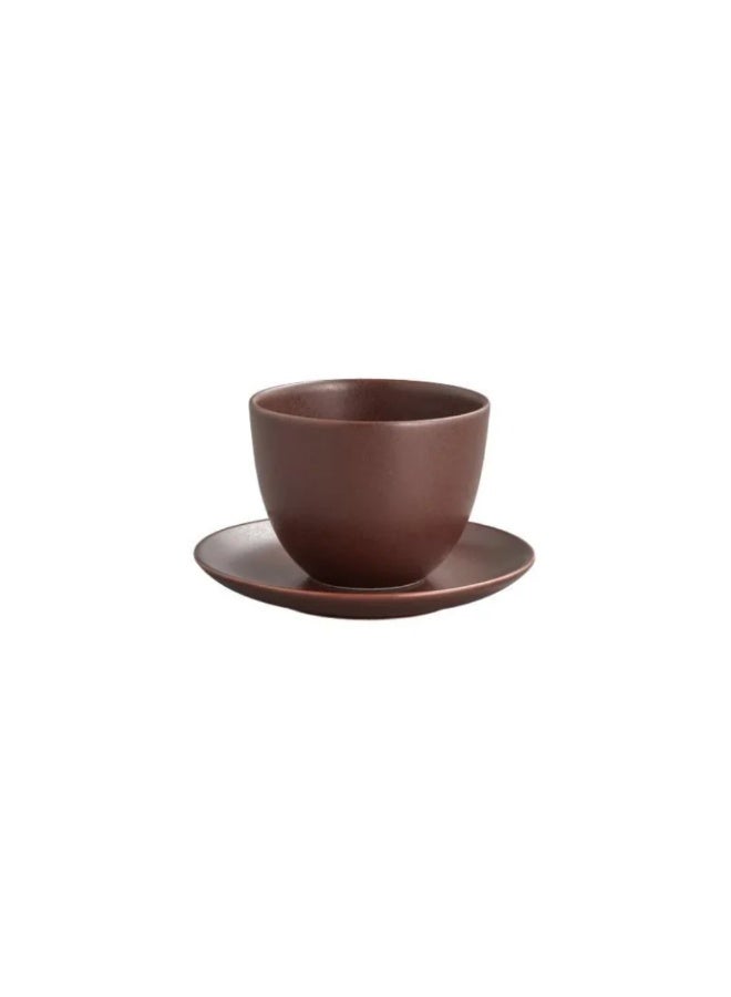 Kinto PEBBLE Porcelain Coffee Cup and Saucer Set Brown 180ml - Image 1