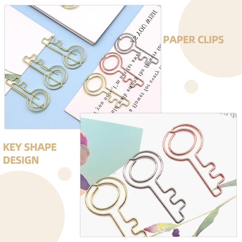 Key Shaped Decorative Paper Clips 30pcs Assorted Gold Rose Gold Silver Office Desk Accessories - Image 4