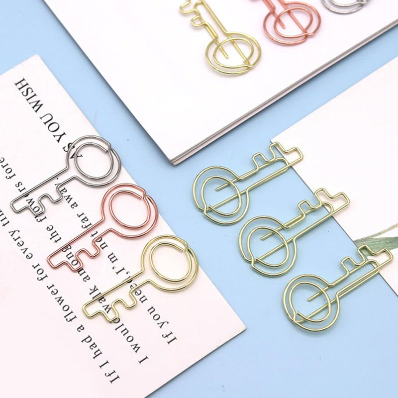 Key Shaped Decorative Paper Clips 30pcs Assorted Gold Rose Gold Silver Office Desk Accessories - Image 5