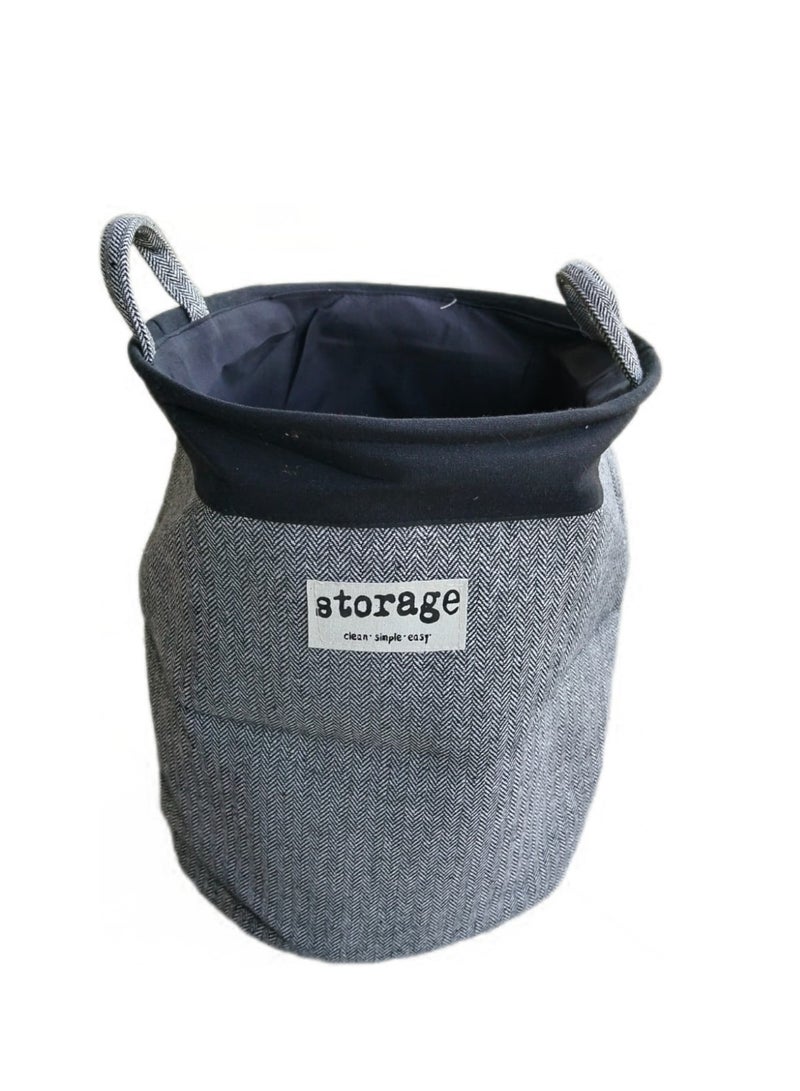 HY-116 Fabric Laundry Bag with Handles – Grey & Navy Blue Storage Basket, Durable Foldable Laundry Organizer - Image 1