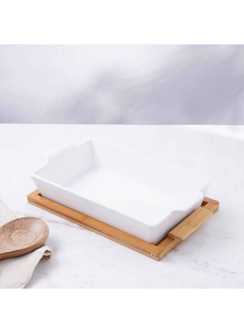 Pan Home صينية خبز مستطيلة من ناتورا بقاعدة من الخيزران 800 مل - أبيض - Image 5