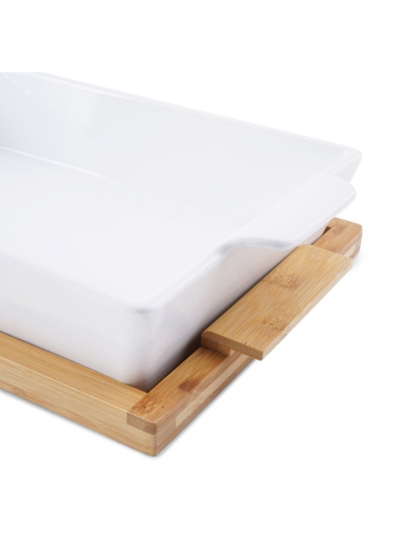 Pan Home صينية خبز مستطيلة من ناتورا بقاعدة من الخيزران 800 مل - أبيض - Image 3