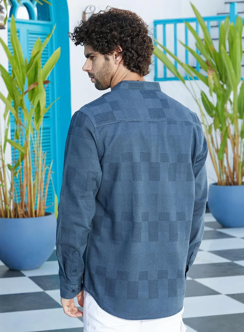 Campus Sutra Men's Indigo Blue Mandarin Utility Shirt
