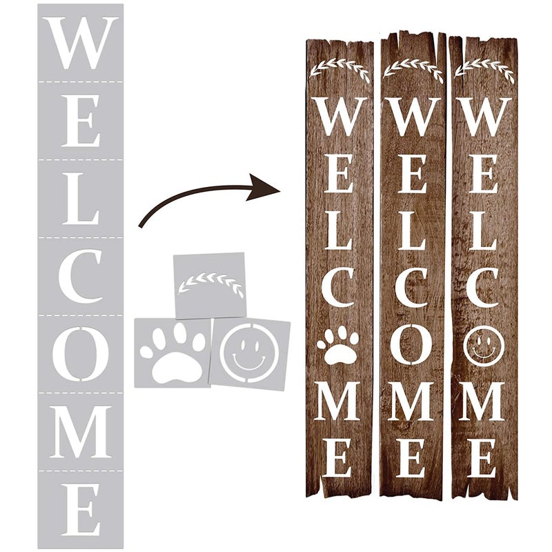 Dequera Welcome Sign Stencils for Painting on Wood Reusable Own DIY Projects Gifts and More Easy to Use Large Letter Stencil Horizontal and Vertical Set of 4 Individual Stencils