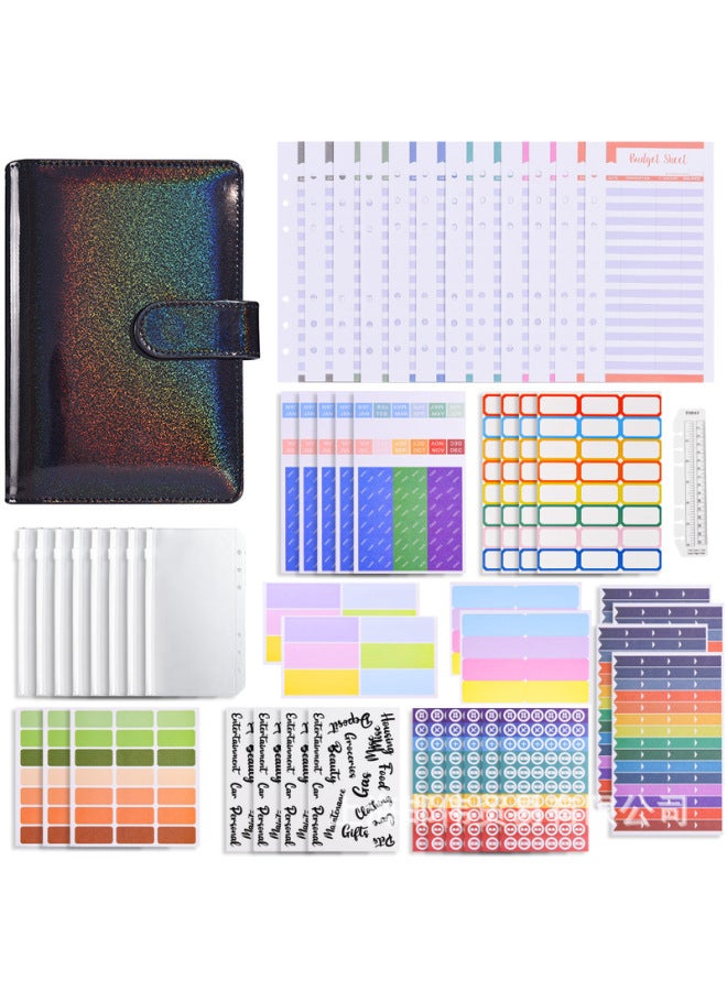 QICAI A6 Colorful Matte Laser Macaron Set Pu Notebook Cash Budget Financial Loose-leaf Book - Image 1