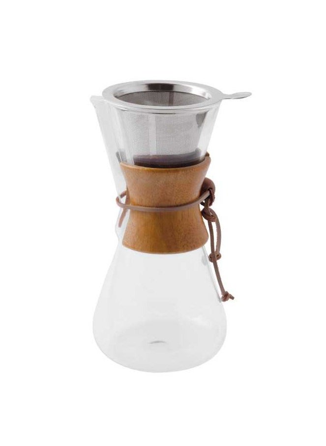 Paderno Pour Over Glass Coffee & Tea Pot with Filter, Borosilicate Glass and Bamboo Collar, 600ml. Italy 