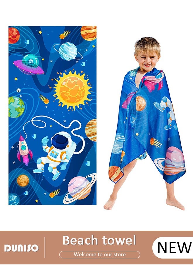 DUNISO Microfibers Beach Swimming Towel for Kids,Super Soft Absorbent Quick Dry Lightweight Sand Free Bath Towel,Cartoon Astronaut Print Pattern Double-sided Printing Pool Beach Blanket,Perfect for Bath Sport Travel Beach Swimming Camping  - Image 1