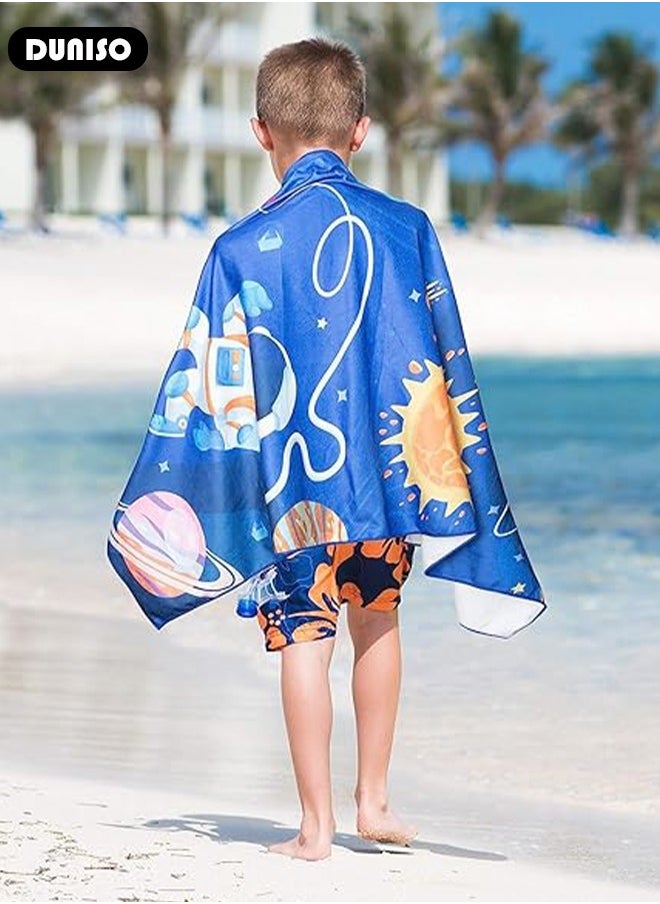 DUNISO Microfibers Beach Swimming Towel for Kids,Super Soft Absorbent Quick Dry Lightweight Sand Free Bath Towel,Cartoon Astronaut Print Pattern Double-sided Printing Pool Beach Blanket,Perfect for Bath Sport Travel Beach Swimming Camping  - Image 3