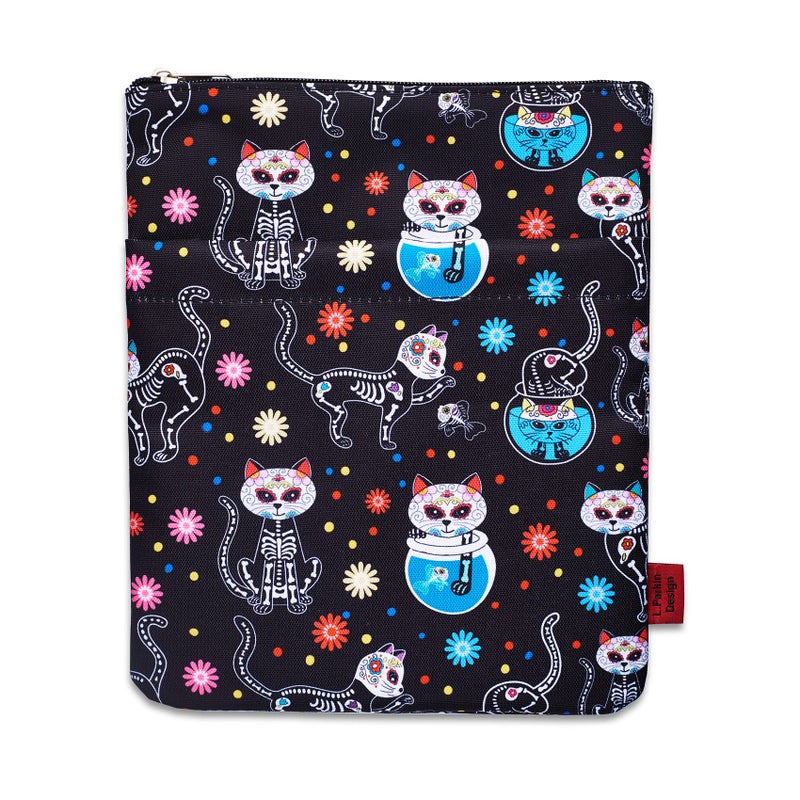 LParkin Day of The Dead Cats Book Sleeve, Dia De Los Muertos Skull Book Covers for Paperbacks Book Sleeves with Zipper 11 X 8.5 Inch - Image 1