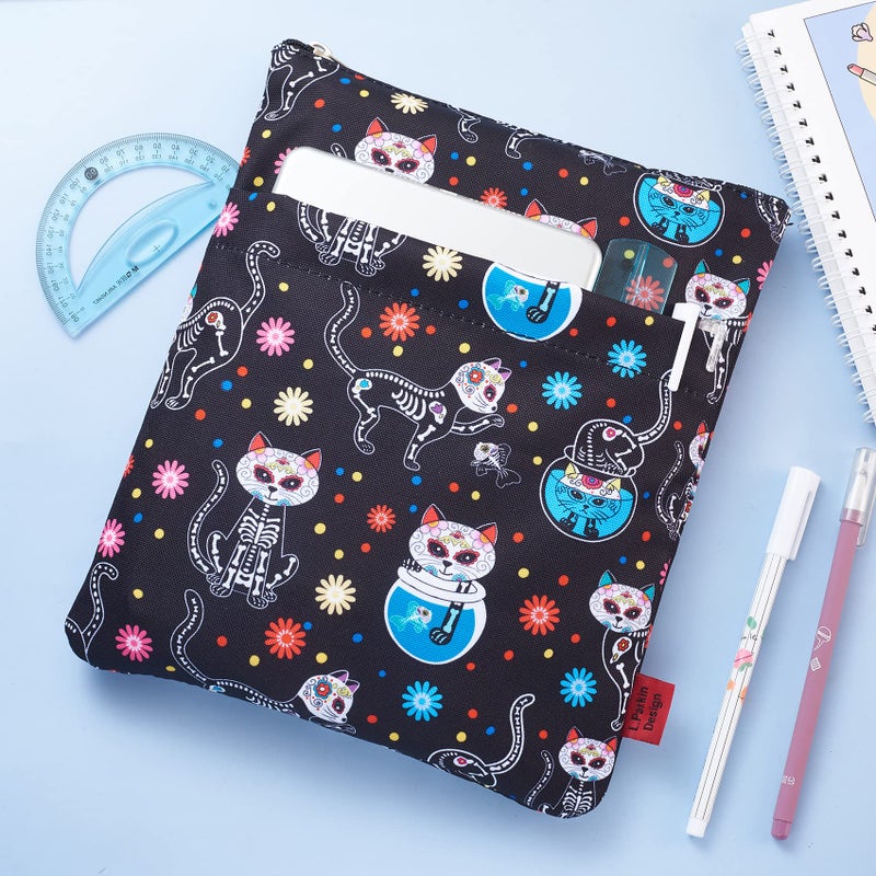 LParkin Day of The Dead Cats Book Sleeve, Dia De Los Muertos Skull Book Covers for Paperbacks Book Sleeves with Zipper 11 X 8.5 Inch - Image 5