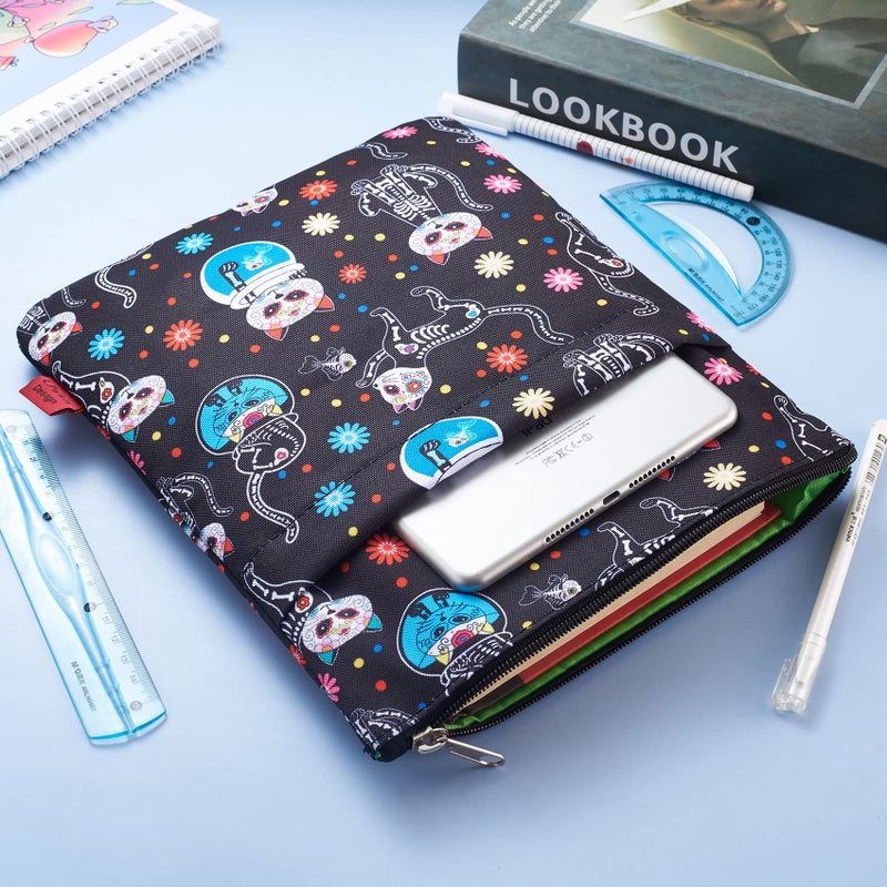 LParkin Day of The Dead Cats Book Sleeve, Dia De Los Muertos Skull Book Covers for Paperbacks Book Sleeves with Zipper 11 X 8.5 Inch - Image 4