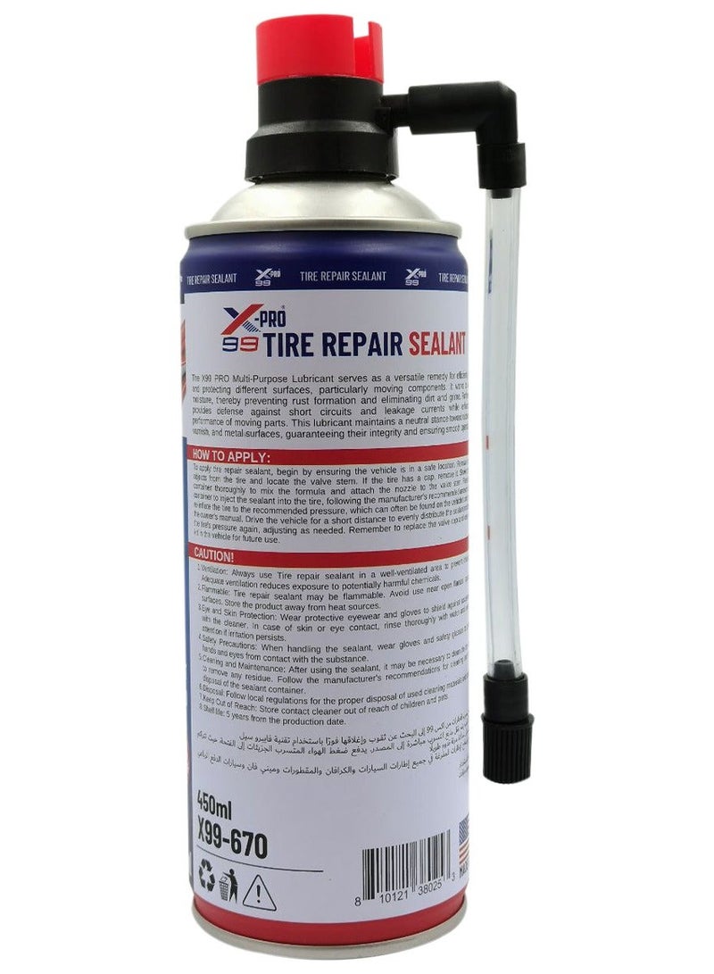 Xpro X-PRO 99 X99-670 Tire Repair Sealant 450ML Emergency Flat Tire Inflator and Puncture Sealer Spray for Cars SUVs Motorcycles Bicycles Trucks Instant Tire Leak Repair Aerosol No Tool Required Roadside Emergency Tire Care Solution - Image 5