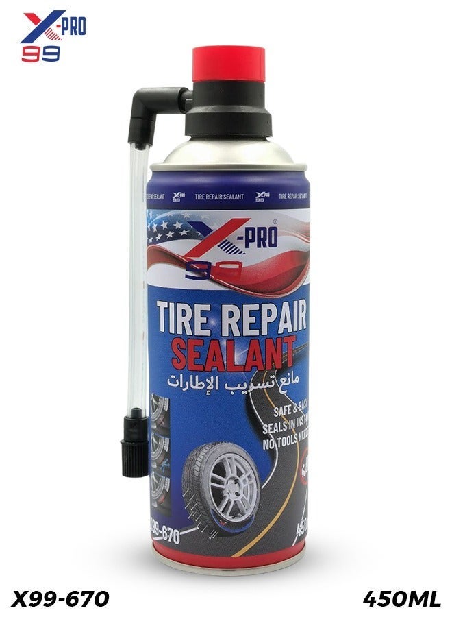Xpro X-PRO 99 X99-670 Tire Repair Sealant 450ML Emergency Flat Tire Inflator and Puncture Sealer Spray for Cars SUVs Motorcycles Bicycles Trucks Instant Tire Leak Repair Aerosol No Tool Required Roadside Emergency Tire Care Solution - Image 1