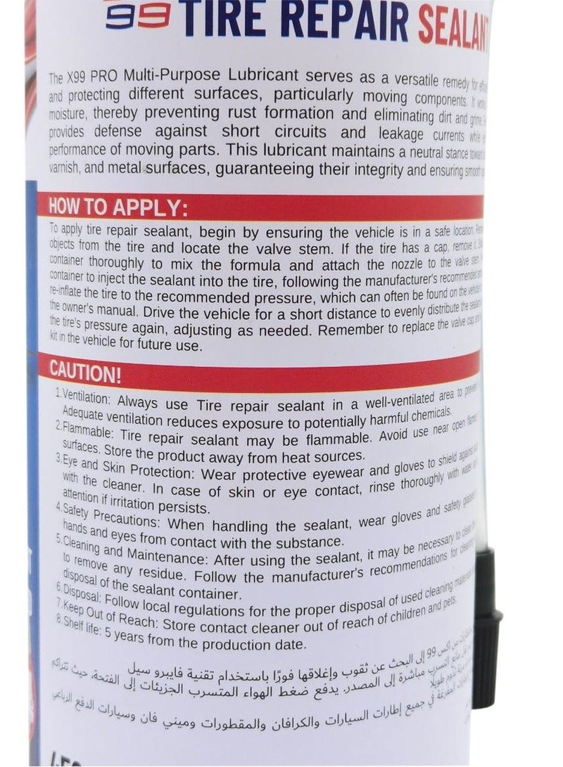 Xpro X-PRO 99 X99-670 Tire Repair Sealant 450ML Emergency Flat Tire Inflator and Puncture Sealer Spray for Cars SUVs Motorcycles Bicycles Trucks Instant Tire Leak Repair Aerosol No Tool Required Roadside Emergency Tire Care Solution - Image 2
