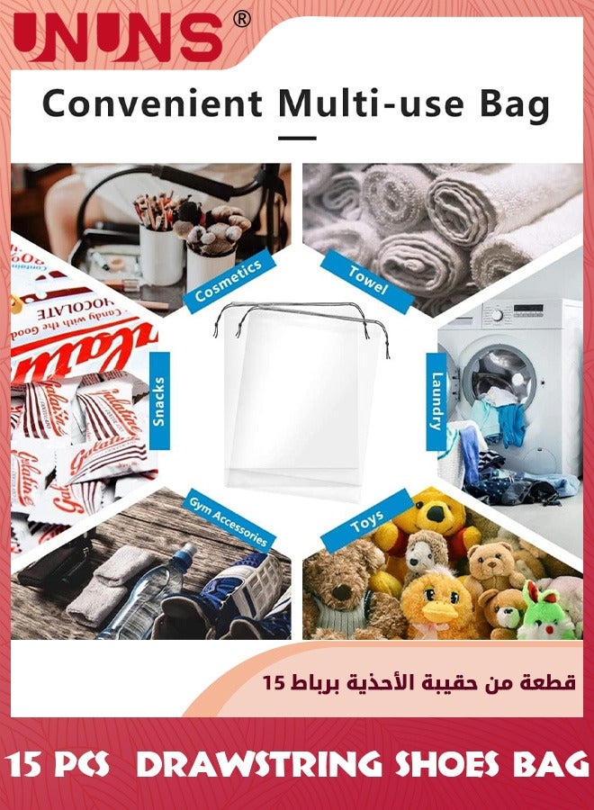 UNUNS 15 Pcs Transparent Storage Bags Set,Shoes Storage Organizers Pouch Wth Rope For Men Women Kids,Large Clear Shoe Bags For Travel Packing Shoe Organizers,Household Storage Bag,Clothes,Toiletries - Image 4