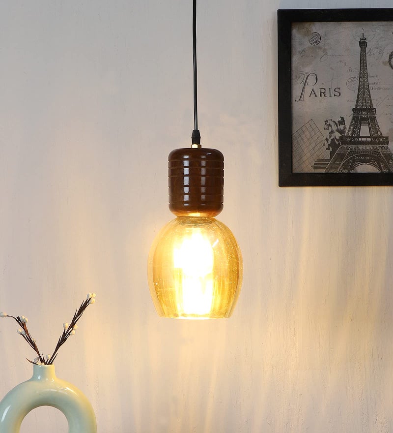Green House Handmade Sheesham Wood Hanging Pendant Ceiling Jhumar | Home Decor Lighting | E27 Bulb Holder(Bulb not Included) | Lustre Glass | Living Room, Dining Room, Bedroom, Hallway - Image 3