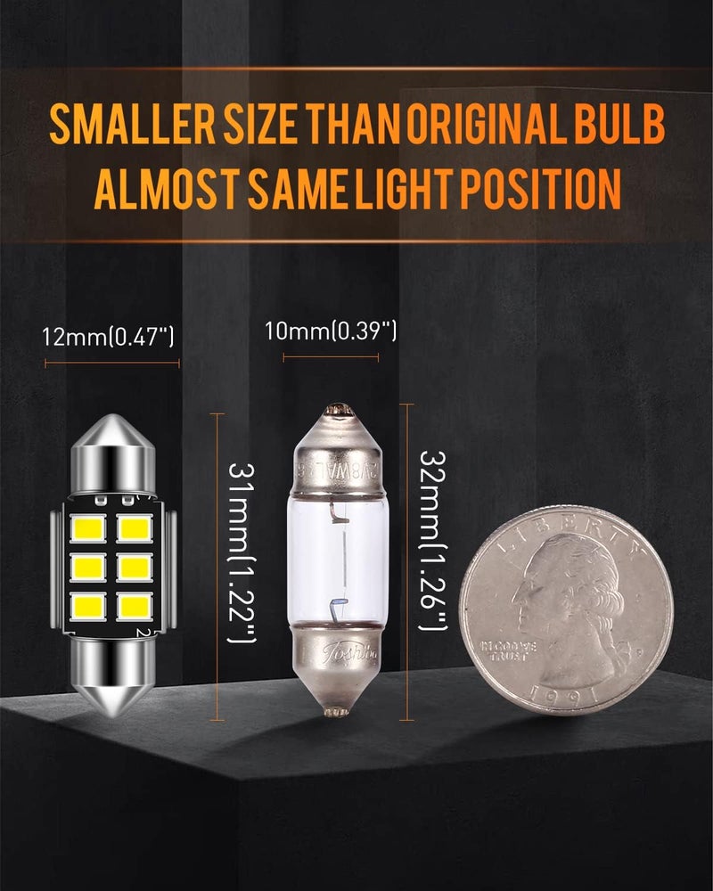 LUYED 2 X Super Bright 2835 6-EX Chipsets Error Free 1.25 inches DE3175 DE3021 DE3022 3175 LED Bulbs Used For Dome light,Xenon White - Image 5