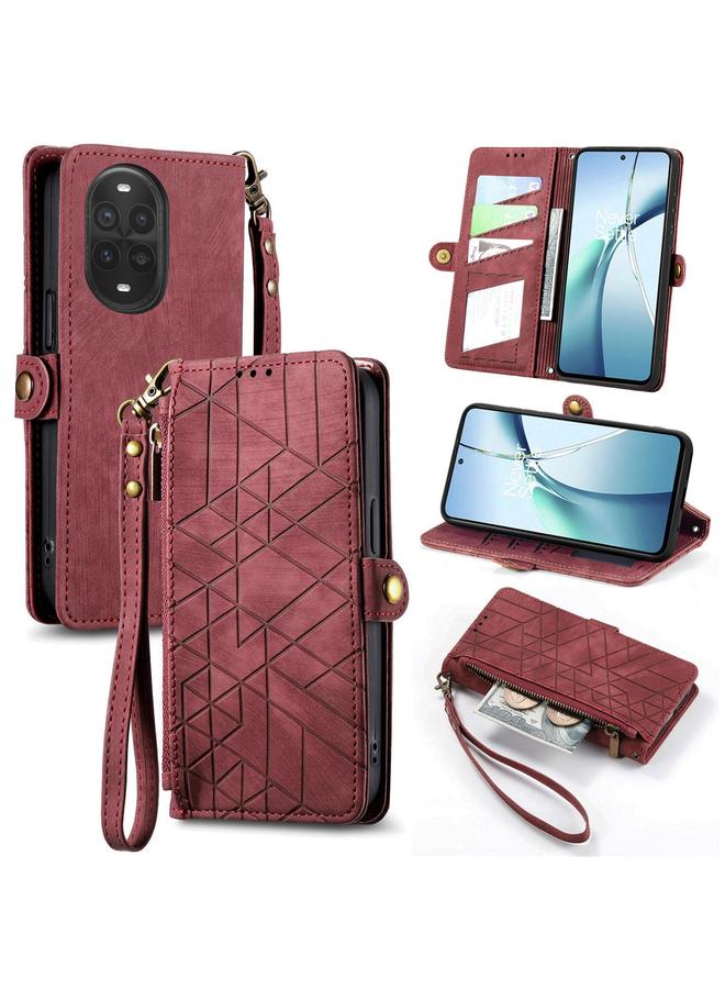 اس-توب جراب لهاتف Huawei nova 13 Pro، جراب هاتف جلدي بسحاب هندسي ومشبك جانبي - Image 1