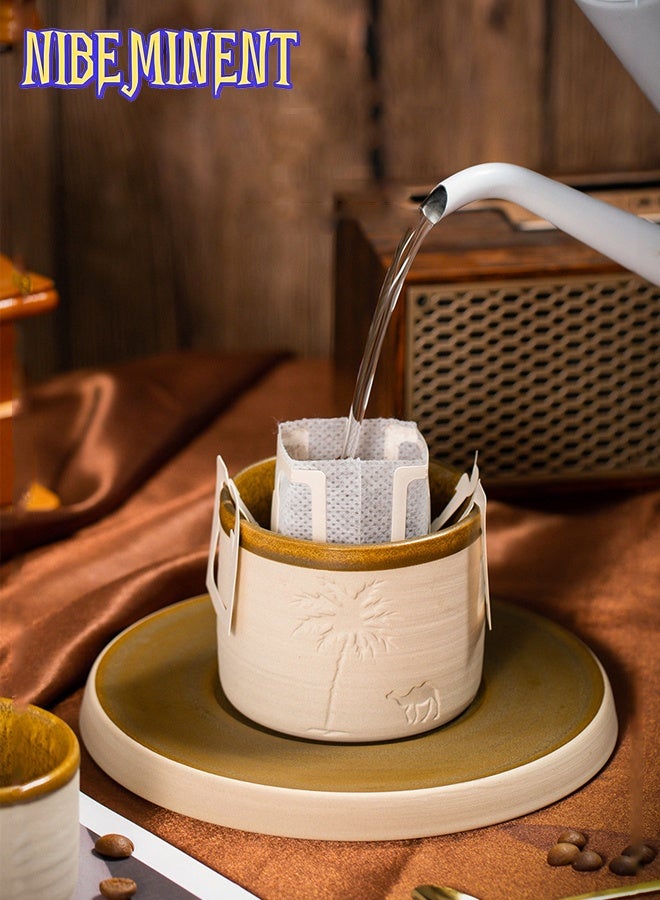 NIBEMINENT 1 Pcs Desert Camel & Palm Tree Ceramic Coffee Mug with Saucer - Reusable, Hand-Wash Only, Ideal for Family Gatherings & Special Occasions, Desert-Themed Gift, Desert Coffee Mug | Desert Theme Decor | Durable Ceramic Mug, Coffee Mug, 250ml  - Image 4