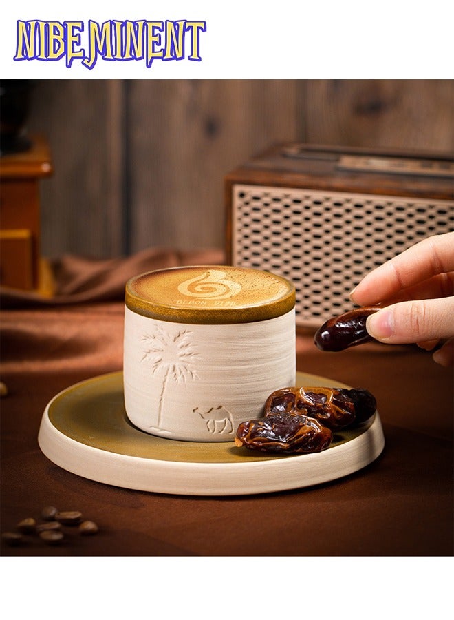 NIBEMINENT 1 Pcs Desert Camel & Palm Tree Ceramic Coffee Mug with Saucer - Reusable, Hand-Wash Only, Ideal for Family Gatherings & Special Occasions, Desert-Themed Gift, Desert Coffee Mug | Desert Theme Decor | Durable Ceramic Mug, Coffee Mug, 250ml  - Image 1