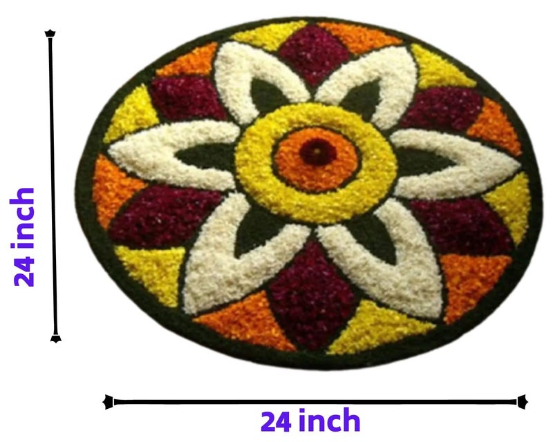 StromX Traditional As Well As Cotton Antiskid Modern Round Rangoli Door Mat For Home Decoration (24X24 Inch, Red) - Image 2