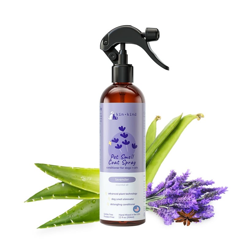 kin+kind Dog Deodorizing Spray - Safe, Natural, & Easy to Use Pet Odor Eliminator, Premium Cat/Dog Detangler Spray Formula Made w/Aloe, Dog Deodorizer for Smelly Dogs/Cats Made in The USA (12 fl oz) - Image 1
